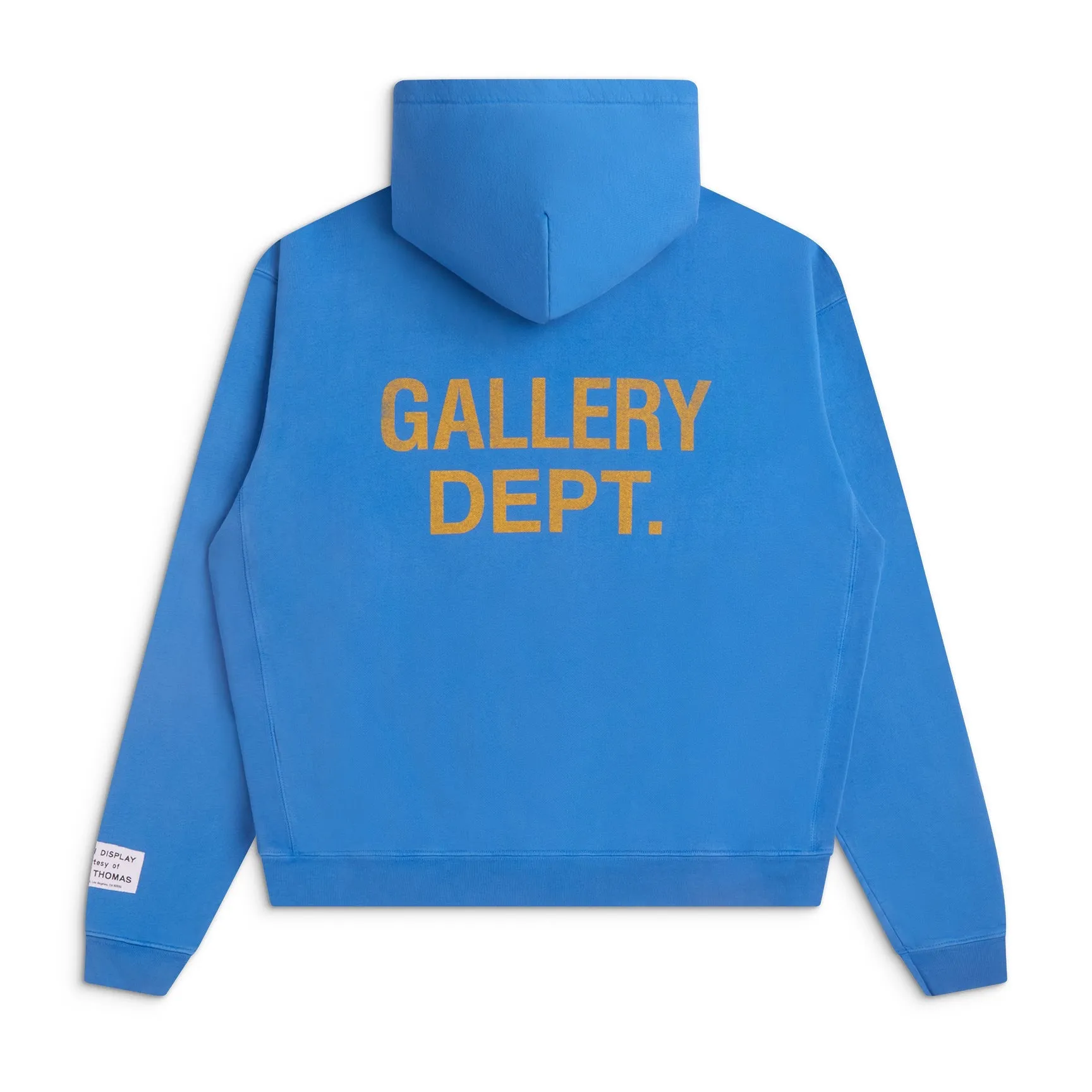 GALLERY DEPT. 90'S GD LOGO HOODIE/BLU 90's retro destroyed royal blue English hoodie Royal Blue S-XL Needs custom weaving and dyeing 500g high weight sweatshirt fabric Light fleece treatment on the inside Overall wide and comfortable Loose version Trendy and fashionable Same as the original version Washed and distressed printing Original consistent hang tag With G LOGO hanging beads/yellow triangle warning sign